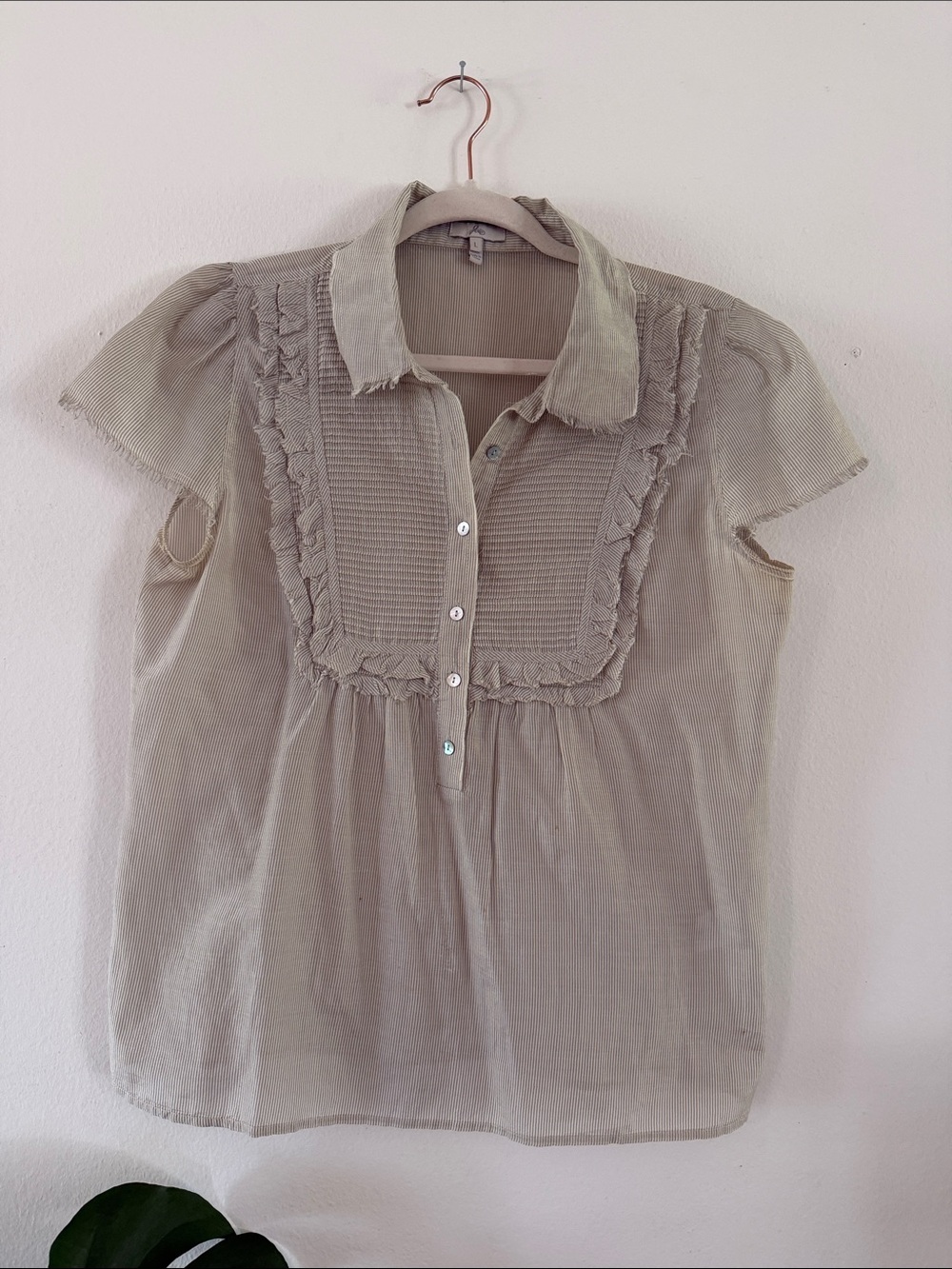 Joie size L Light weight sheet cotton voile TaupeRuffled Bib Top